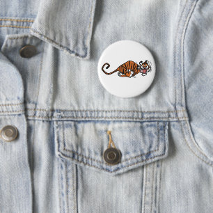 Cartoon Running Tiger Pinback Button