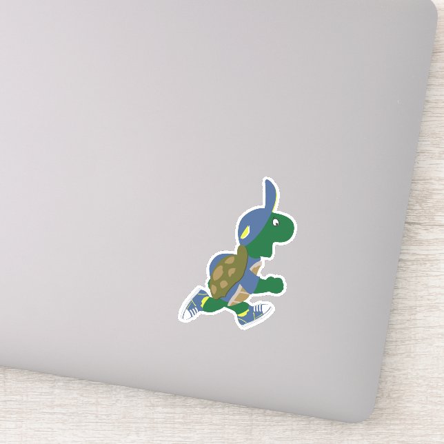 Cartoon Running Turtle Wearing a Blue Hat Sticker (Detail)