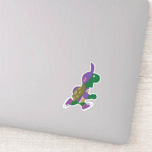 Cartoon Running Turtle Wearing a Purple Hat Sticker