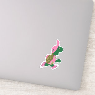 Cartoon Running Turtle Wearing Pink Hat Sticker