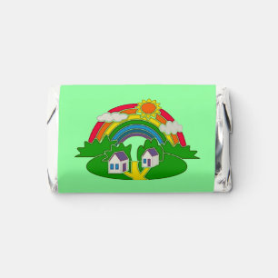 Cartoon rural scene with rainbow and country house hershey's miniatures