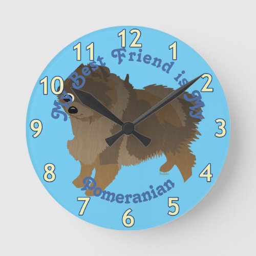 Cartoon Sable Pomeranian 2 Round Clock