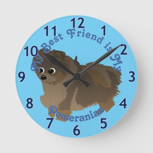 Cartoon Sable Pomeranian 2 Round Clock