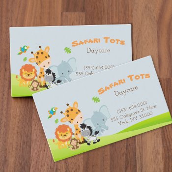 Cartoon Safari Animal Daycare Childcare Business Card by tyraobryant at Zazzle