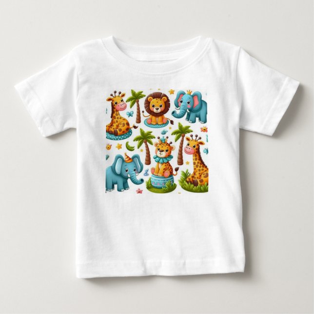 Cartoon Safari Animals Baby T-shirt  (Front)