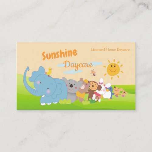 Cartoon Safari Animals Child Daycare Babysitter Business Card