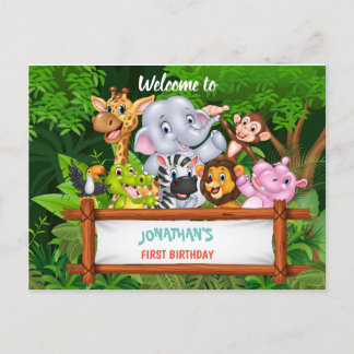 Cartoon safari animals invitation postcard