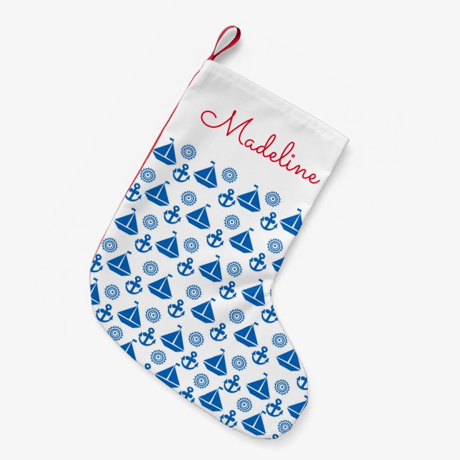 Cartoon Sail Boat Pattern | Add Your Name Small Christmas Stocking (Front (Hanging))