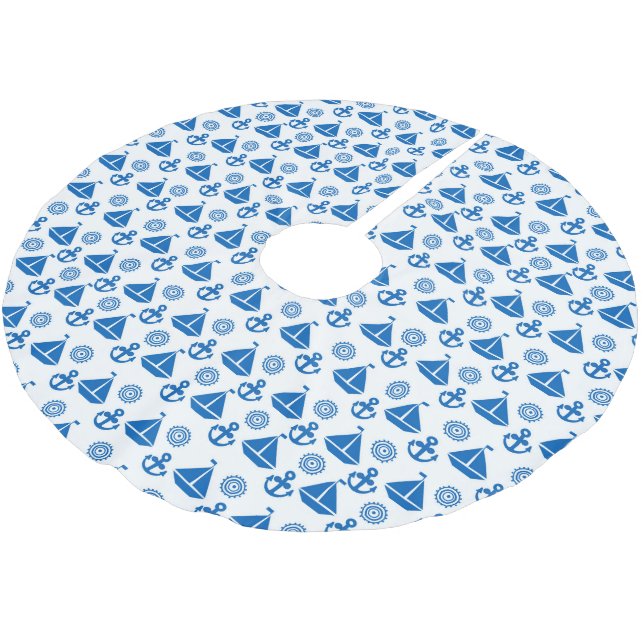 Cartoon Sail Boat Pattern Brushed Polyester Tree Skirt (Angled)