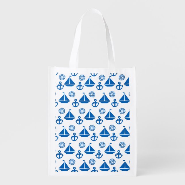 Cartoon Sail Boat Pattern Reusable Grocery Bag (Front)