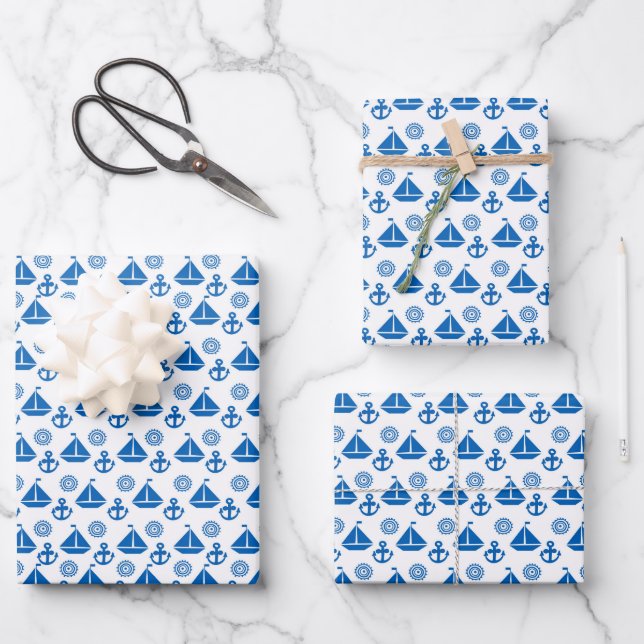 Cartoon Sail Boat Pattern Wrapping Paper Sheets (Front)
