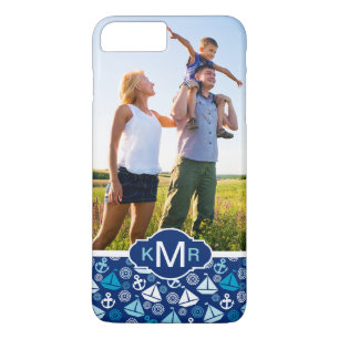 Cartoon Sailboats Pattern Your Photo & Monogram iPhone 8 Plus/7 Plus Case