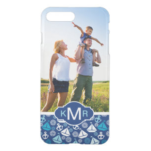 Cartoon Sailboats Pattern Your Photo & Monogram iPhone 8 Plus/7 Plus Case