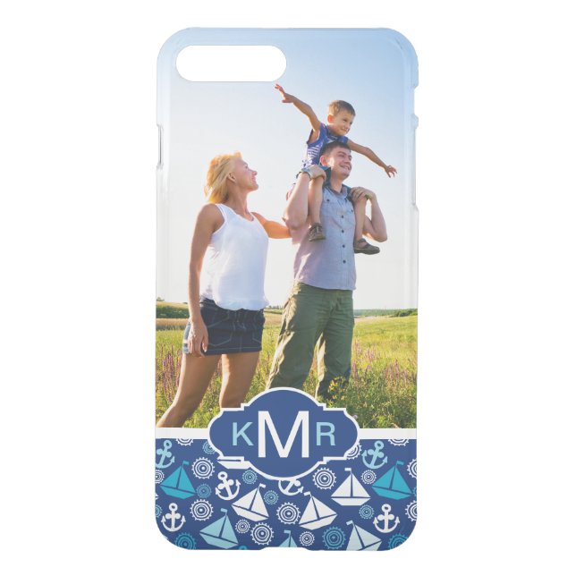 Cartoon Sailboats Pattern| Your Photo & Monogram Uncommon iPhone Case (Back)