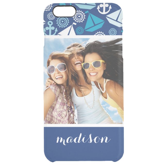 Cartoon Sailboats Pattern | Your Photo & Name Uncommon iPhone Case (Back)