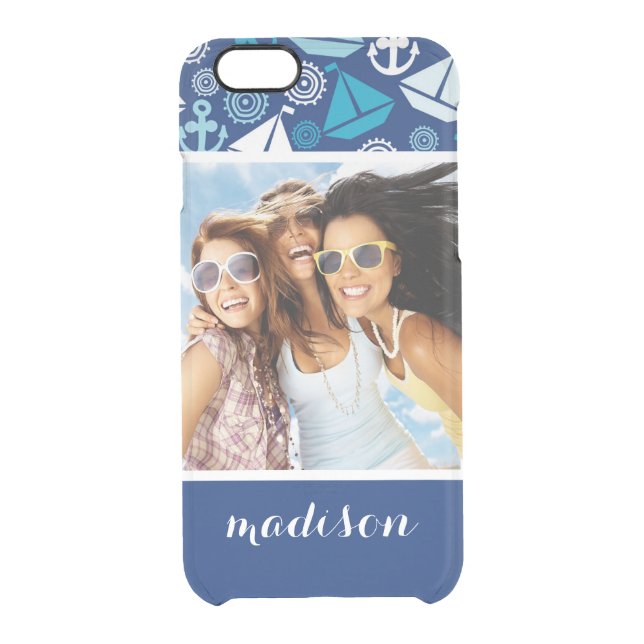 Cartoon Sailboats Pattern | Your Photo & Name Uncommon iPhone Case (Back)