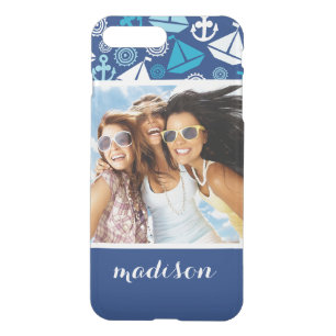 Cartoon Sailboats Pattern   Your Photo & Name iPhone 8 Plus/7 Plus Case