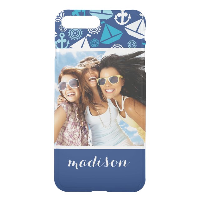 Cartoon Sailboats Pattern | Your Photo & Name Uncommon iPhone Case (Back)