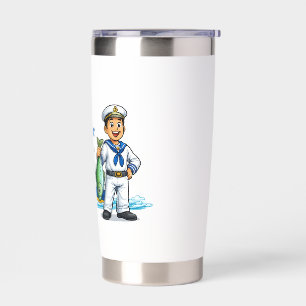 Cartoon Sailor with Yacht and Fish Nautical Art Insulated Tumbler