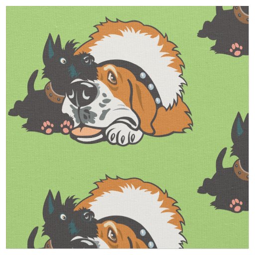 cartoon Saint Bernard and Scottish Terrier dogs Fa Fabric
