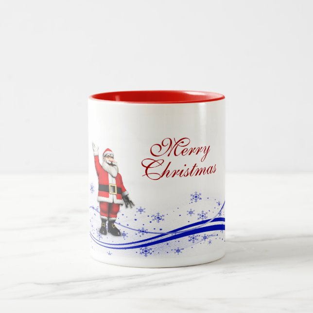 Cartoon Santa Claus Christmas Two-Tone Coffee Mug (Center)