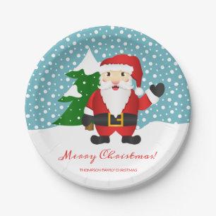 Cartoon Santa Claus Custom Event Name Christmas Paper Plates
