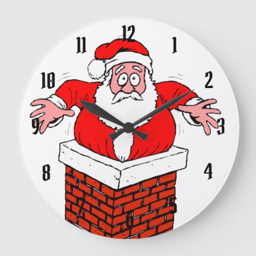 cartoon Santa Claus got stuck in the chimney Large Clock
