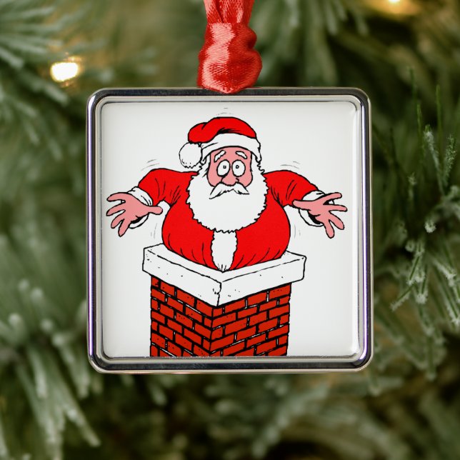 cartoon Santa Claus got stuck in the chimney Metal Ornament (Tree)