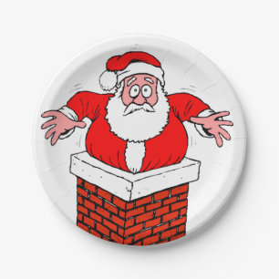 cartoon Santa Claus got stuck in the chimney Paper Plates