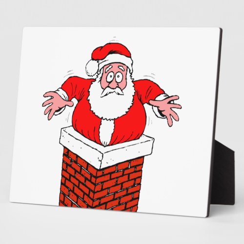 cartoon Santa Claus got stuck in the chimney Plaque