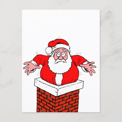 cartoon Santa Claus got stuck in the chimney Postcard