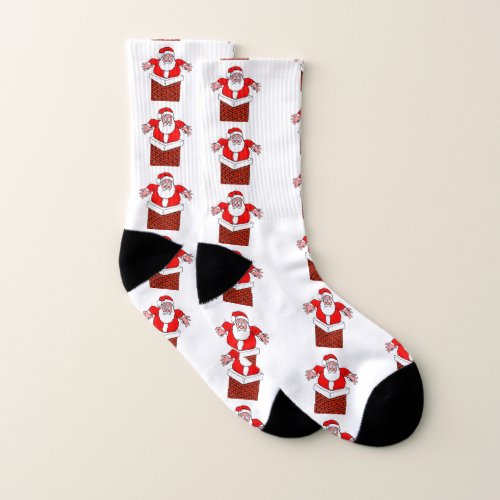 cartoon Santa Claus got stuck in the chimney Socks