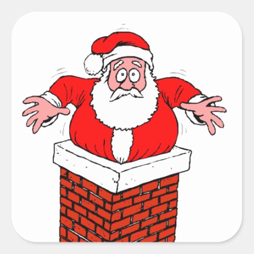 cartoon Santa Claus got stuck in the chimney Square Sticker