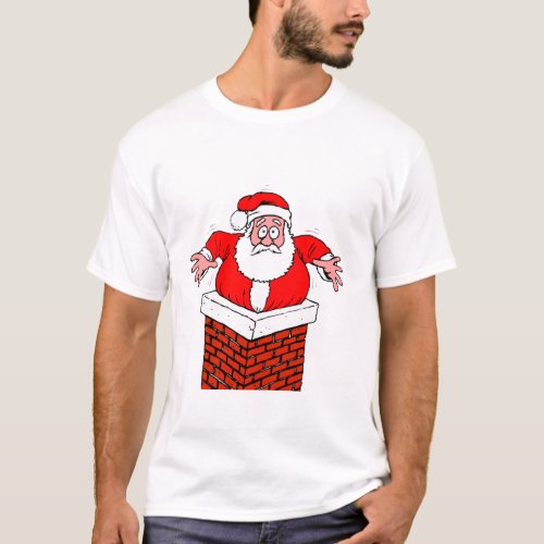 cartoon Santa Claus got stuck in the chimney T_Shirt