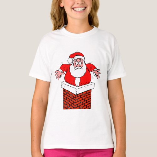 cartoon Santa Claus got stuck in the chimney T_Shirt