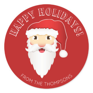 Cartoon Santa Claus Head Personalizable Christmas Classic Round Sticker