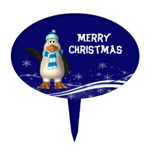 Cartoon Santa Claus Penguin Christmas Cake Topper