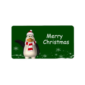 Cartoon Santa Claus Penguin Christmas Gift Tags