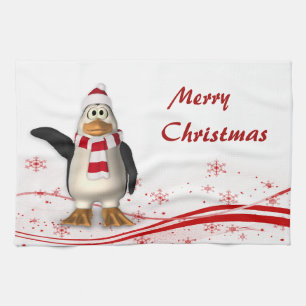 Cartoon Santa Claus Penguin Christmas Kitchen Towel