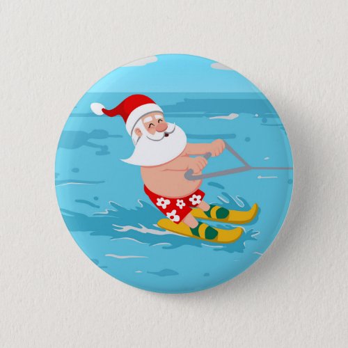 Cartoon Santa Claus water skiing Button