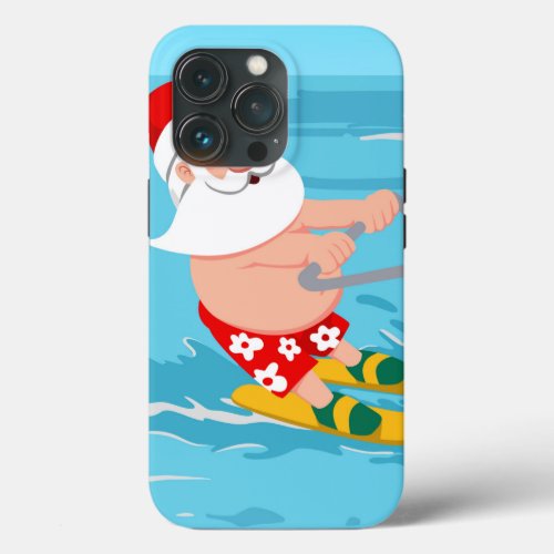 Cartoon Santa Claus water skiing iPhone 13 Pro Case