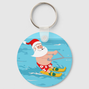 Cartoon Santa Claus water skiing Keychain