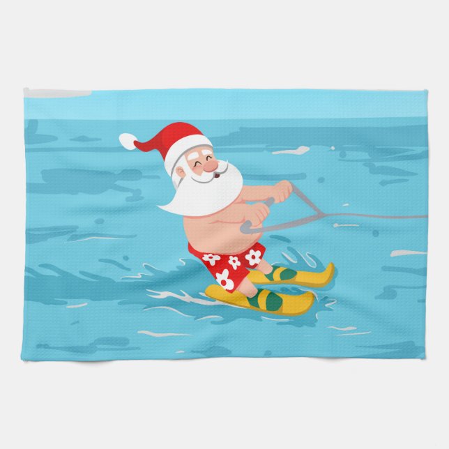 Cartoon Santa Claus water skiing Kitchen Towel (Horizontal)