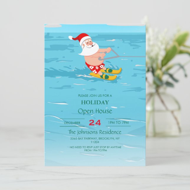 Cartoon Santa Claus water sking  Invitation (Standing Front)