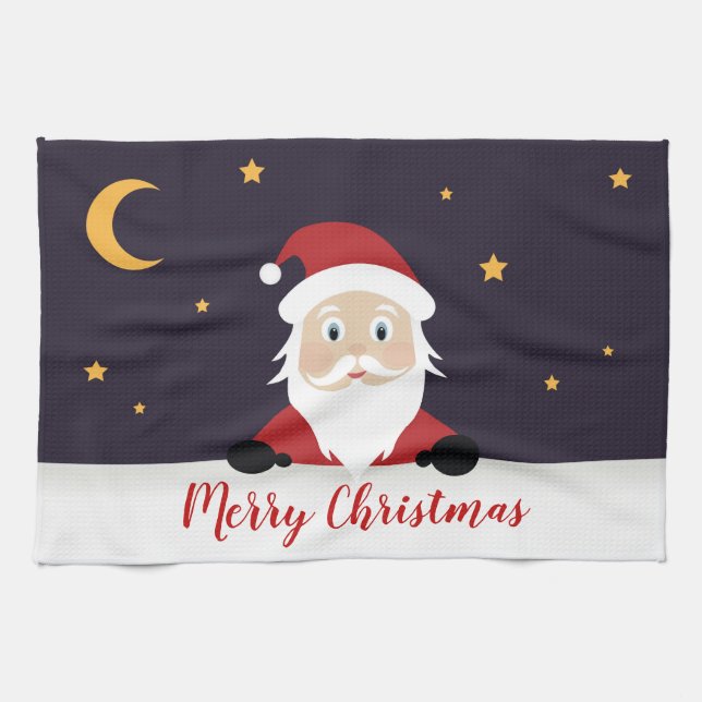 Cartoon Santa Claus wishing Merry Christmas Kitchen Towel (Horizontal)