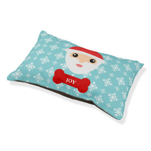 Cartoon Santa Claus With Red Dog Bone & Name Pet Bed