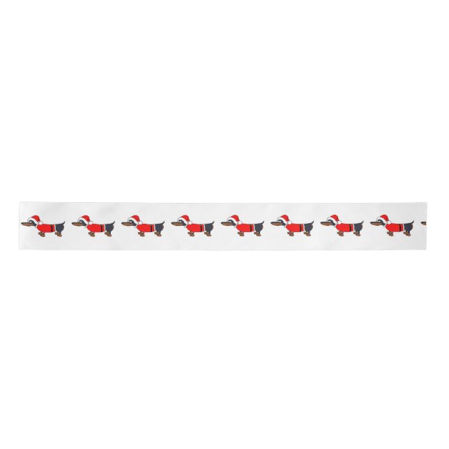 Cartoon Santa Dachshund Dog Christmas Ribbon (Front)