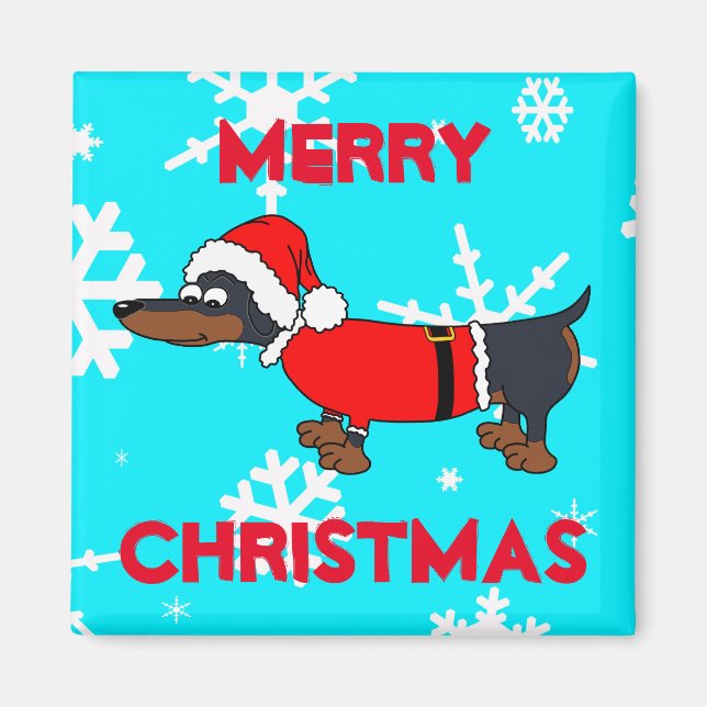Cartoon Santa Dachshund Dog Square Magnet (Front)