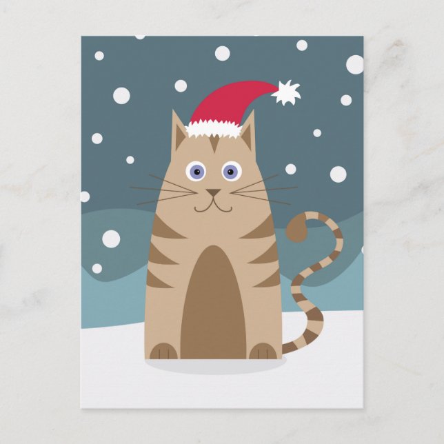 Cartoon santa kitten snow xmas postcard (Front)