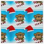 Cartoon Santa Monkey with Santa Red Hat Fabric